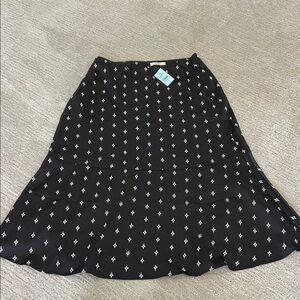LOFT Black A-Line Midi Skirt with White Diamond Print